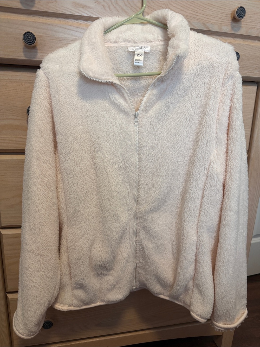 just be Women’s Plush Cream Teddy Zip-Up Jacket - Plush Full-Zip Size 2X